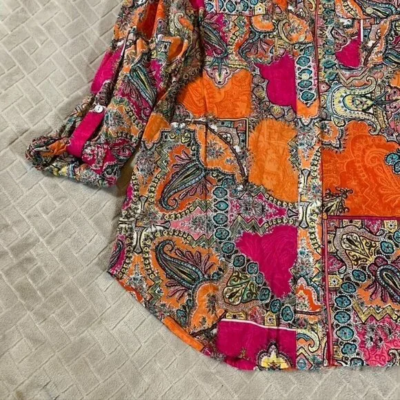 Chicos Womens S Button Up Shirt Colorful Paisley Boho Hippie Lightweight Cotton - Picture 3 of 13